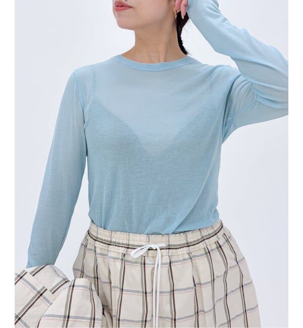 IENA LA BOUCLE「《追加予約》IENA LA BOUCLE 水撚りガスフライスクルーロングTシャツ」|Tシャツ・カットソー|サックスブルー