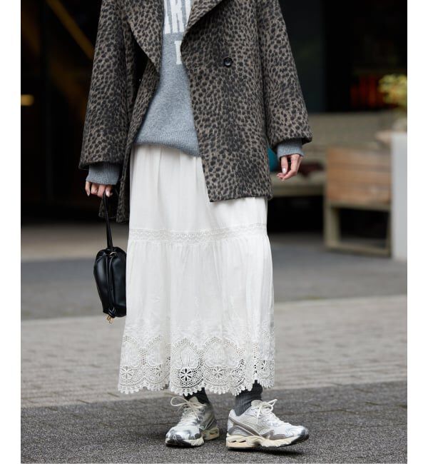 SLOBE IENA「《WEB限定/追加2予約》コットンボイルケミカルレーススカート」|スカート|