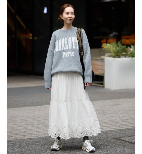 SLOBE IENA「《WEB限定/追加2予約》コットンボイルケミカルレーススカート」|スカート|