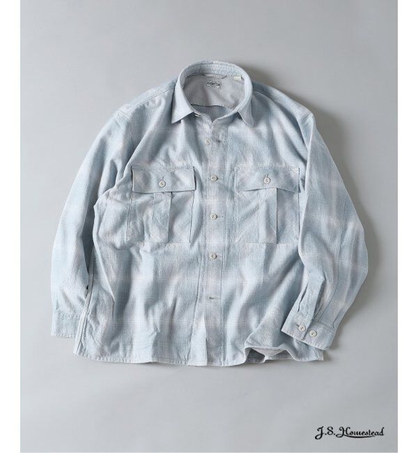 J.S.Homestead「J.S.Homestead / インディゴ チェック ミリタリー シャツ」|シャツ・ブラウス|グレー