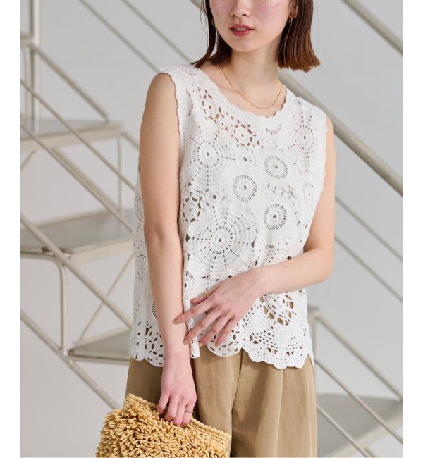 JOURNAL STANDARD relume「《WEB限定追加2》エンブロイダリークロシェノースリーブ」|ニット・セーター|ホワイト