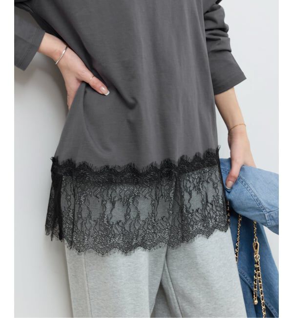 JOURNAL STANDARD relume「レースヘムロンT」|Tシャツ・カットソー|ブラック A