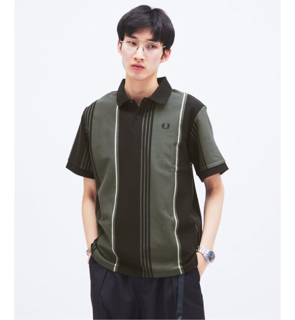 JOURNAL STANDARD「《予約》FRED PERRY / フレッドペリー 別注 ストライプ ピケ ポロシャツ」|ポロシャツ|ブラック D
