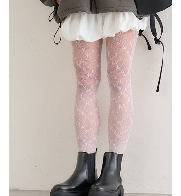 U by SPICK&SPAN「I HATE MONDAY/アイヘイトマンデイ Flower Jacquard lace Stock」|タイツ・ストッキング|ホワイト