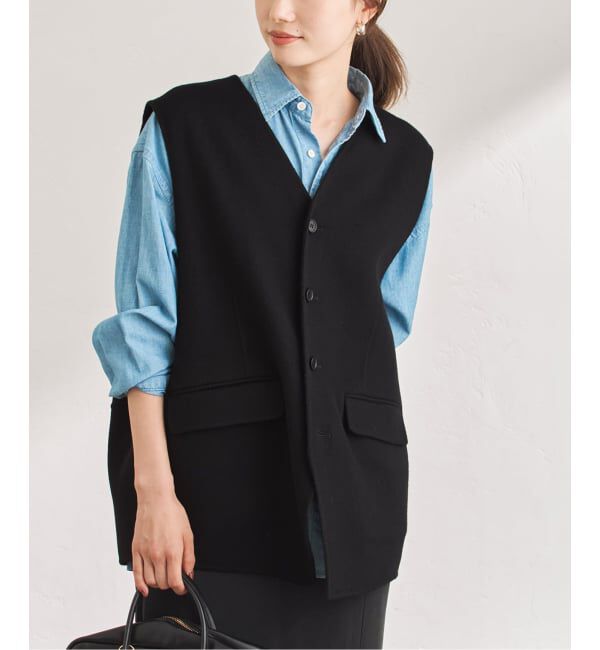 FRAMeWORK「ショートビーバーコクーンベスト」|ダウンベスト・ベスト|ブラック