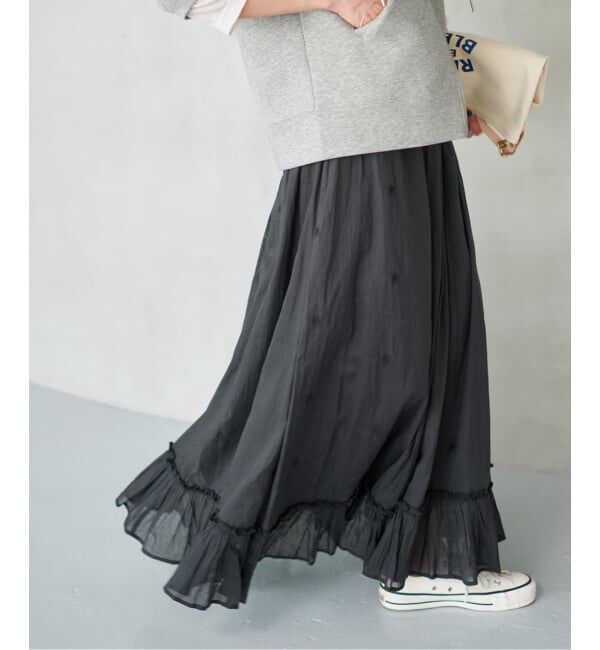 Spick and Span「《一部店舗+WEB限定予約》ドットエンブロイダリースカート」|スカート|ブラック