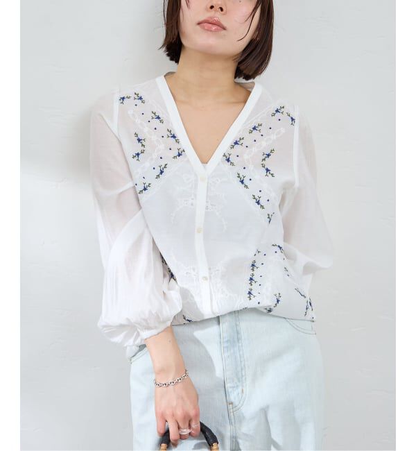 U by SPICK&SPAN「《予約》ロングスリーブ刺繍ブラウス」|シャツ・ブラウス|ホワイト