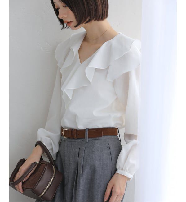  「【洗える】フレアフリルロングスリーブブラウス」|シャツ・ブラウス|