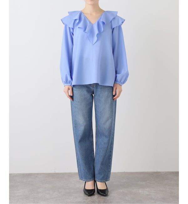  「【洗える】フレアフリルロングスリーブブラウス」|シャツ・ブラウス|