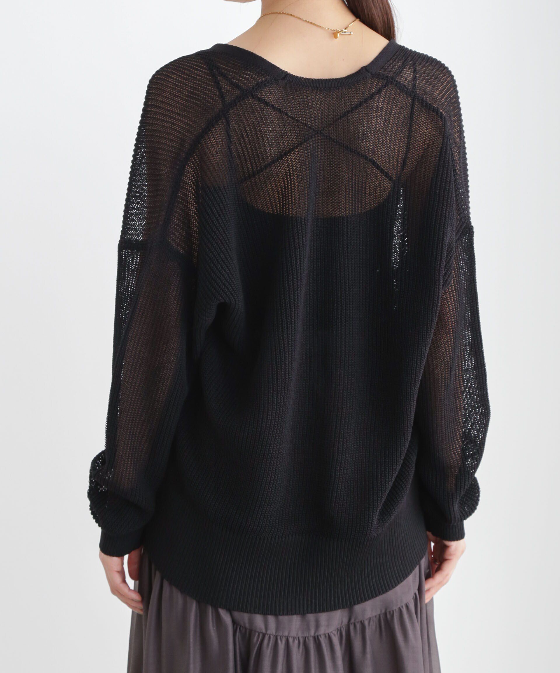 nano･universe「DeepVネックシアー畔ニット」|ニット・セーター|