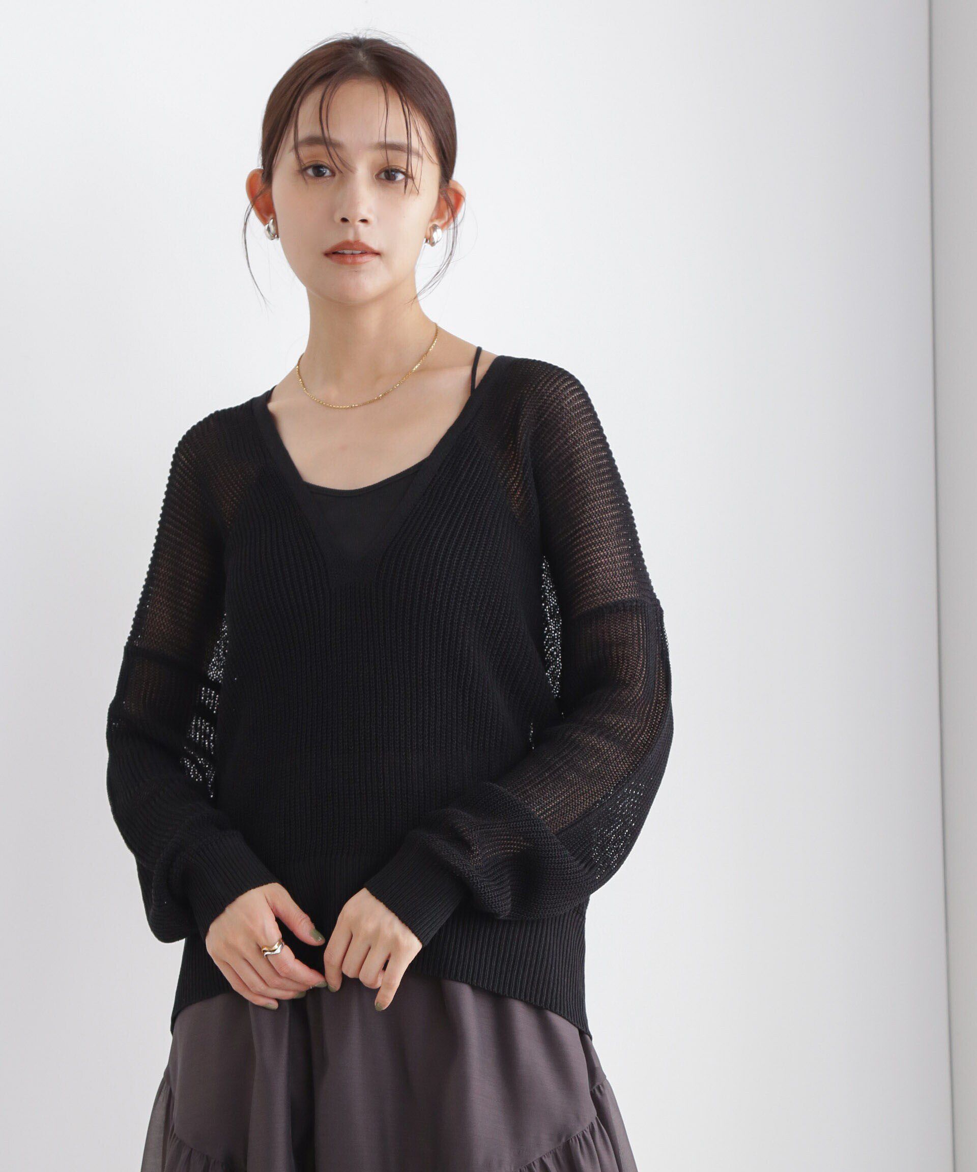 nano･universe「DeepVネックシアー畔ニット」|ニット・セーター|