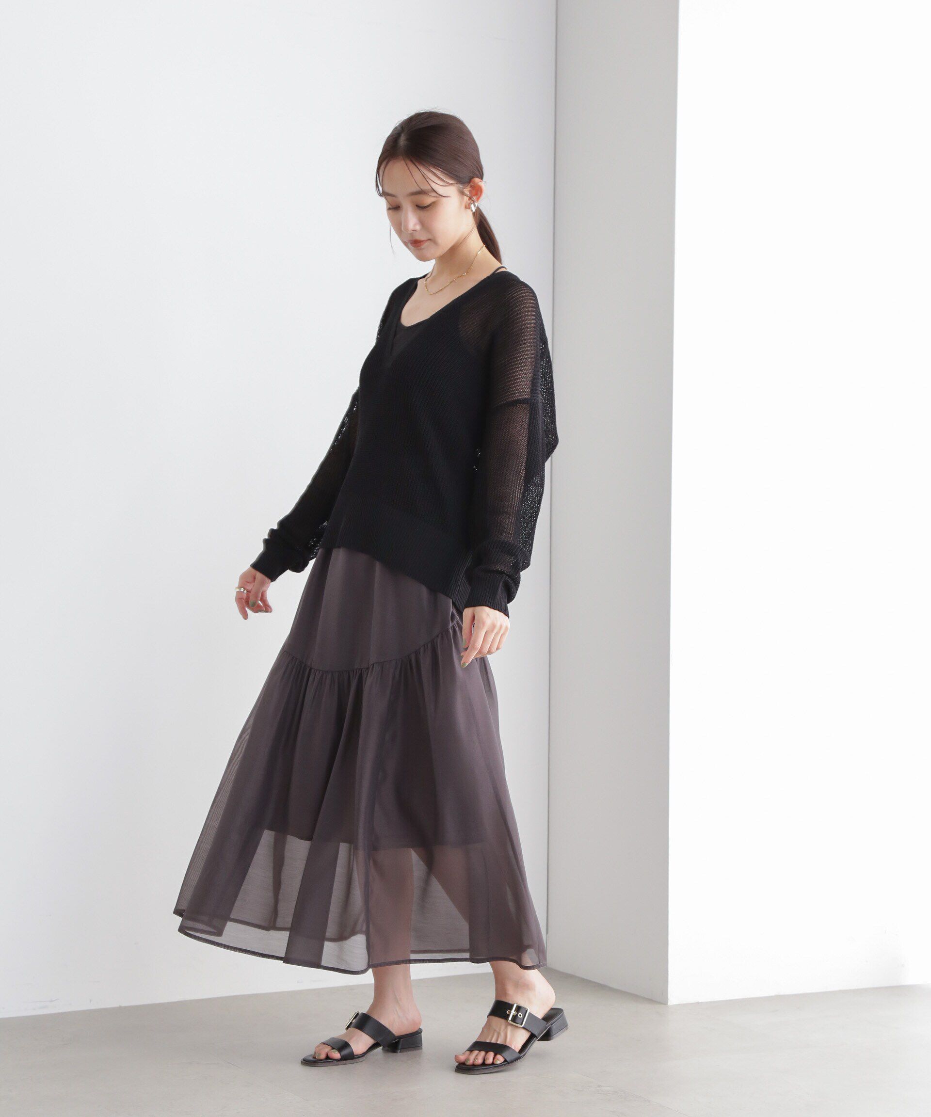 nano･universe「DeepVネックシアー畔ニット」|ニット・セーター|