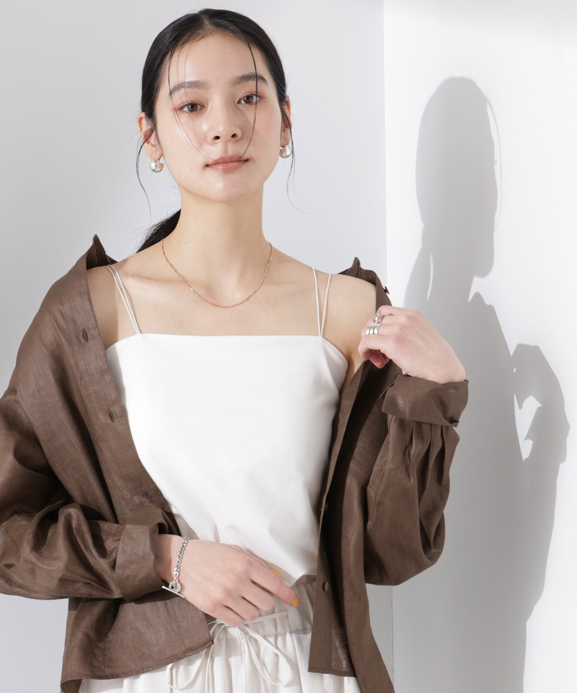 nano･universe「ストレッチポンチカップ付きベアトップキャミソール」|Tシャツ・カットソー|ホワイト