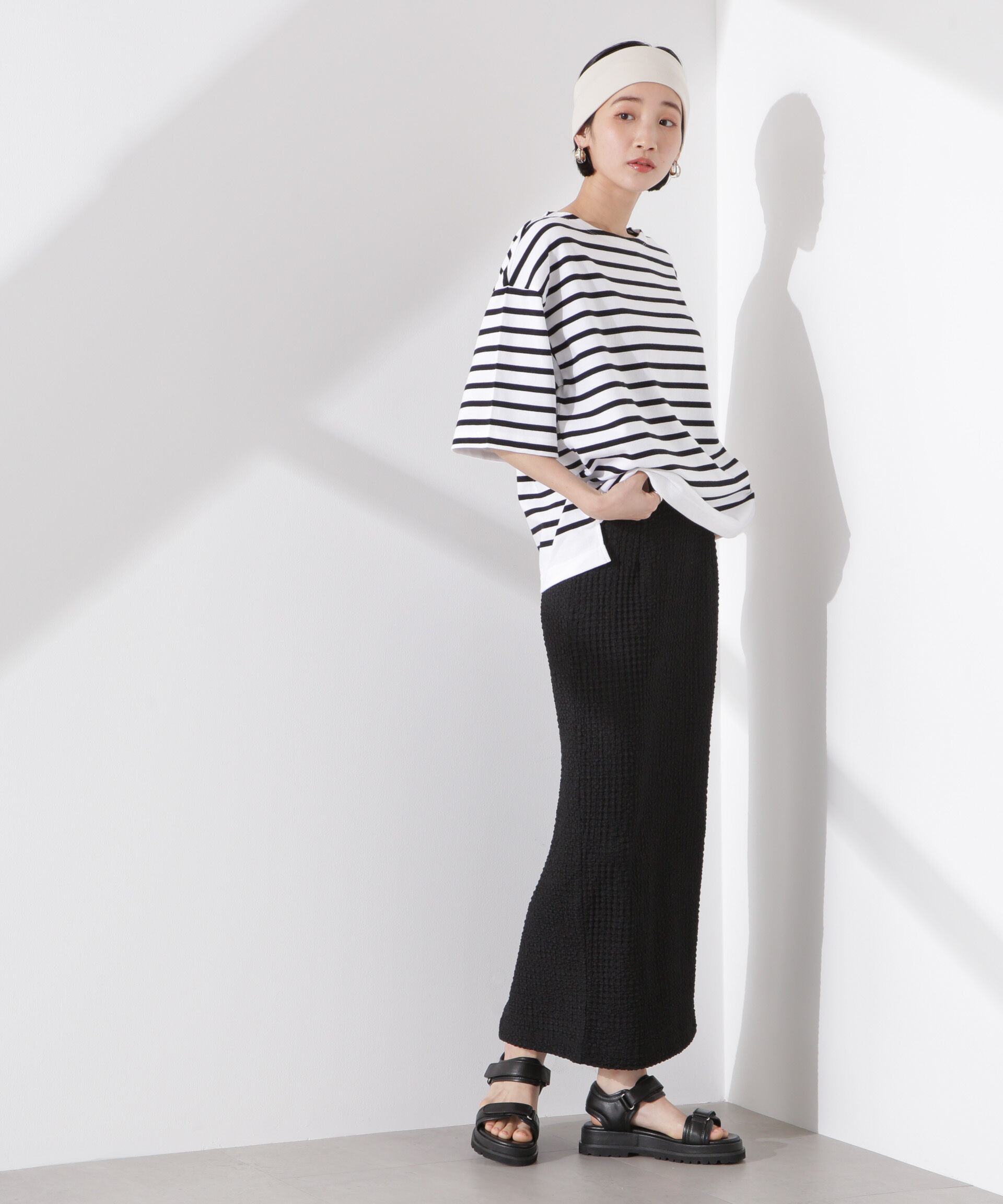 nano･universe「シャーリングジャガードカットナロースカート(セットアップ可)」|スカート|