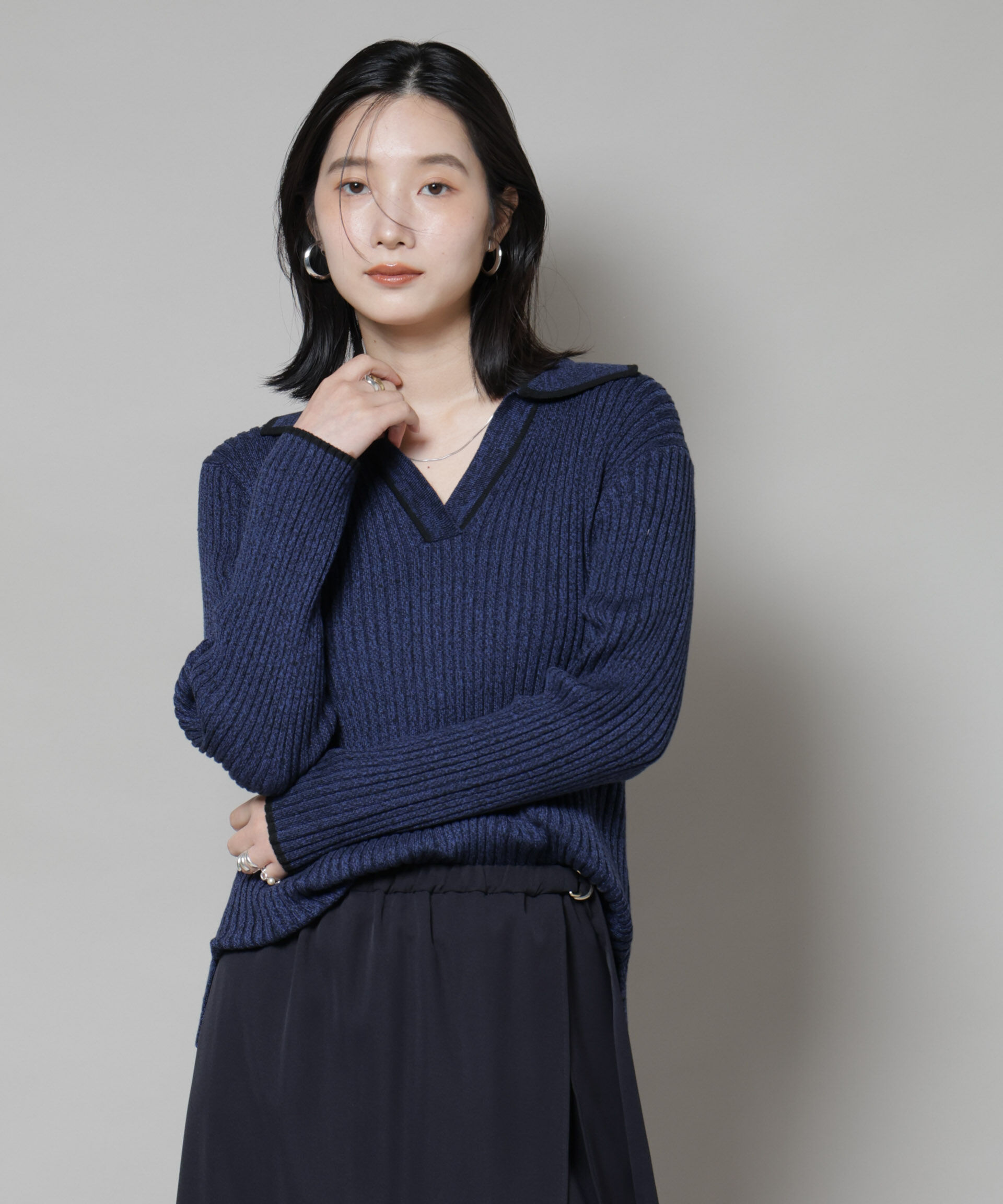 nano･universe「メランジスキッパーバイカラーニットプルオーバー(セットアップ可)」|ニット・セーター|