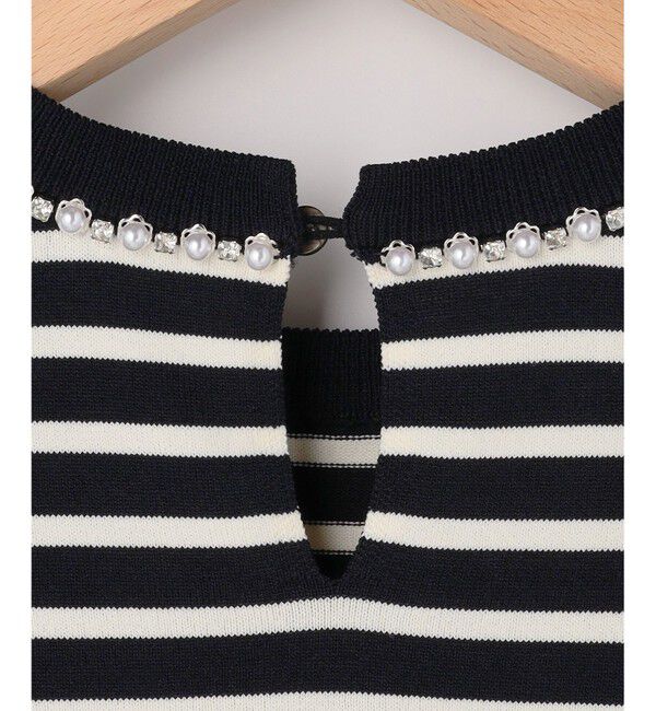 組曲「【WEB限定】クリアストレッチビジューレーン6分袖 ニット」|ニット・セーター|