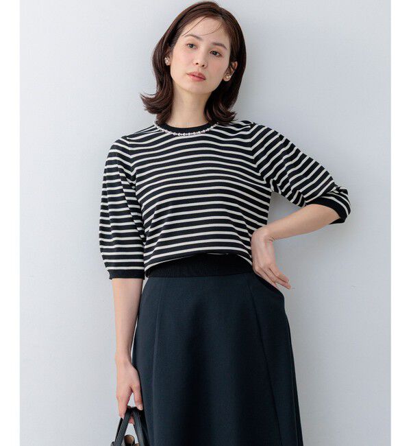 組曲「【WEB限定】クリアストレッチビジューレーン6分袖 ニット」|ニット・セーター|