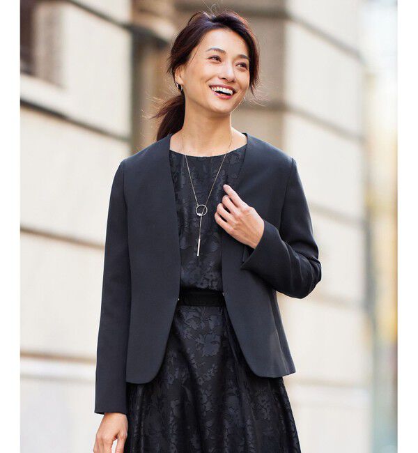 自由区「【セットアップ対応・洗える】トリアセダブルクロスノーカラー ジャケット」|ノーカラージャケット|ネイビー系