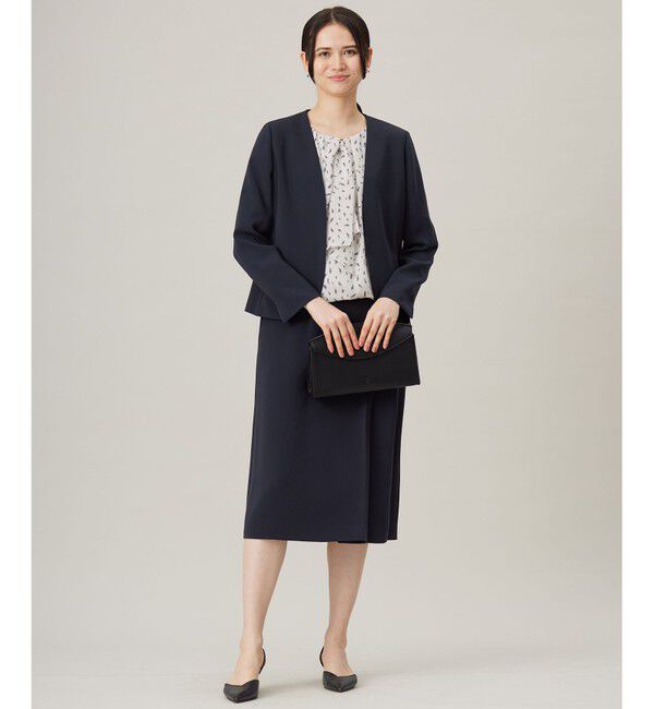 自由区「【セットアップ対応・洗える】トリアセダブルクロスノーカラー ジャケット」|ノーカラージャケット|