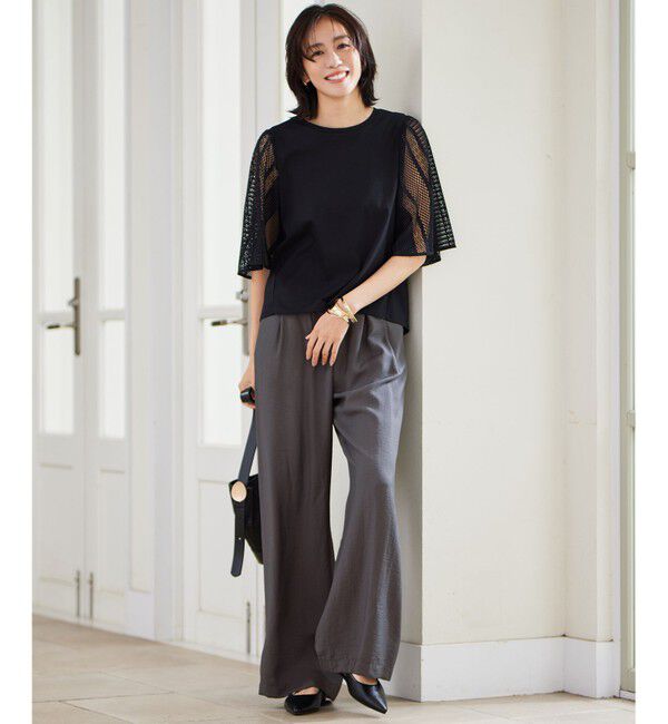 自由区「【洗える】レースエッジフレアスリーブ トップス」|Tシャツ・カットソー|