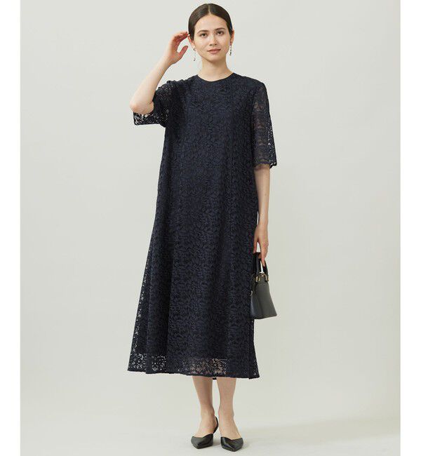 自由区「フラワーリーフコードレース ワンピース」|ワンピース|ネイビー