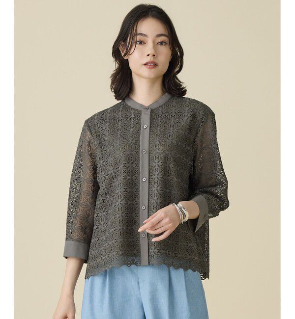 自由区「ジオメトリックレース ブラウス」|シャツ・ブラウス|カーキ