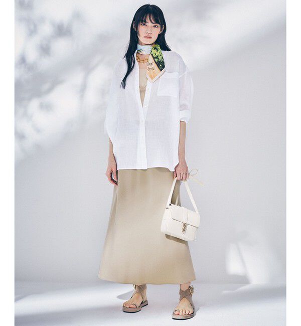 23区「【WEB限定カラーあり/洗える】LIBECO バンドカラー ビッグシルエット シャツ」|シャツ・ブラウス|