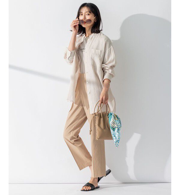 23区「【WEB限定カラーあり/洗える】LIBECO バンドカラー ビッグシルエット シャツ」|シャツ・ブラウス|