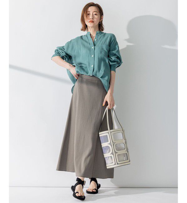 23区「【WEB限定カラーあり/洗える】LIBECO バンドカラー ビッグシルエット シャツ」|シャツ・ブラウス|