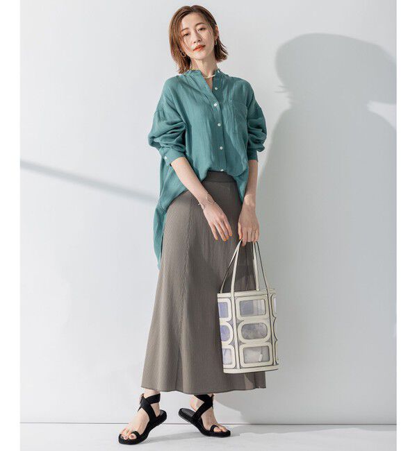 23区「【WEB限定カラーあり/洗える】LIBECO バンドカラー ビッグシルエット シャツ」|シャツ・ブラウス|