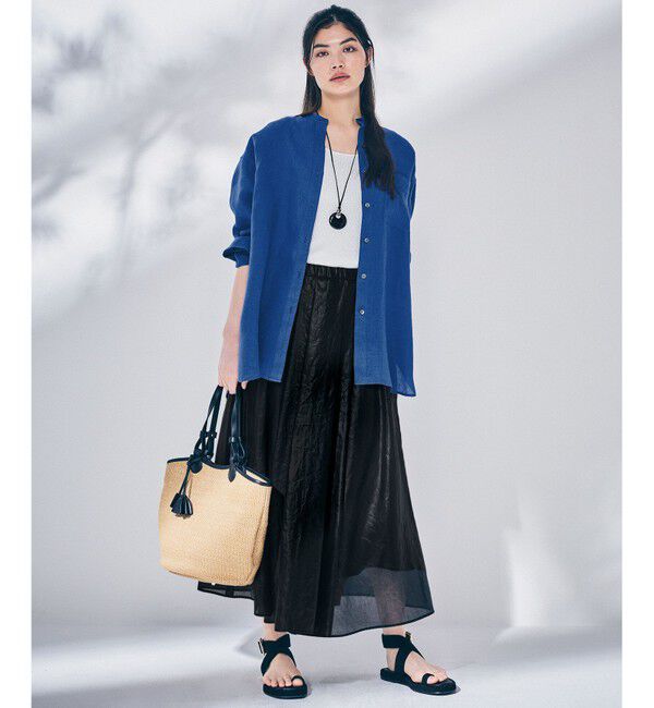 23区「【WEB限定カラーあり/洗える】LIBECO バンドカラー ビッグシルエット シャツ」|シャツ・ブラウス|