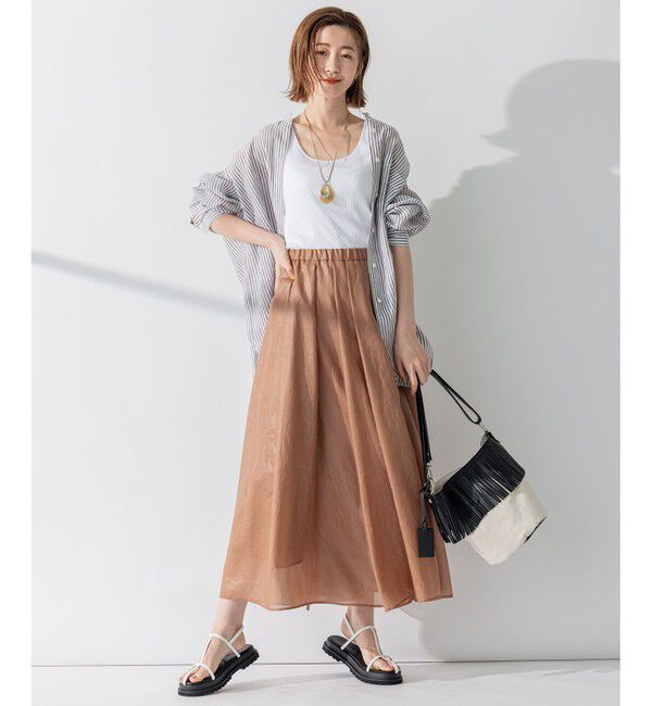 23区「【WEB限定カラーあり/洗える】LIBECO バンドカラー ビッグシルエット シャツ」|シャツ・ブラウス|