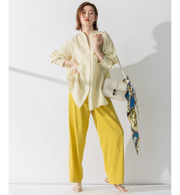 23区「【WEB限定カラーあり/洗える】LIBECO バンドカラー ビッグシルエット シャツ」|シャツ・ブラウス|