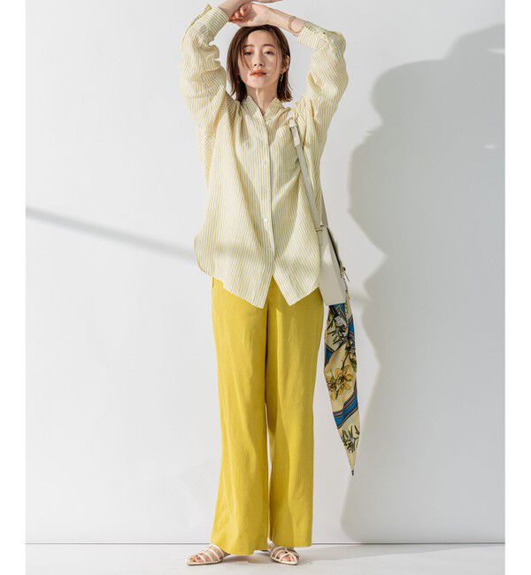 23区「【WEB限定カラーあり/洗える】LIBECO バンドカラー ビッグシルエット シャツ」|シャツ・ブラウス|