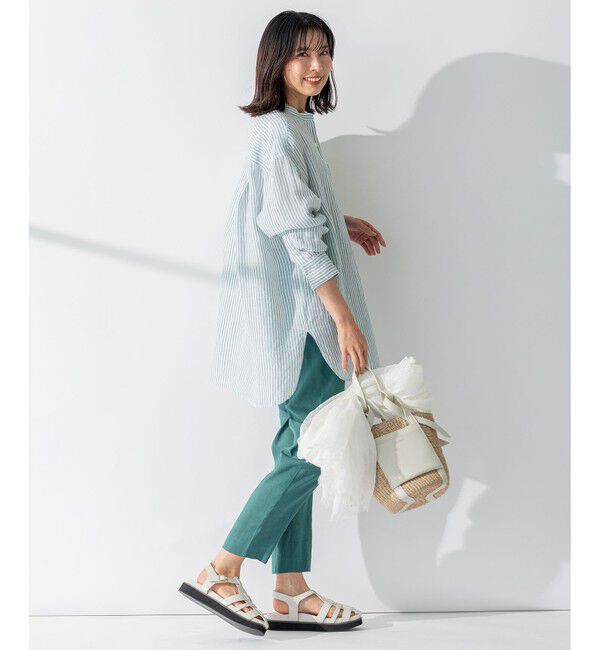 23区「【WEB限定カラーあり/洗える】LIBECO バンドカラー ビッグシルエット シャツ」|シャツ・ブラウス|