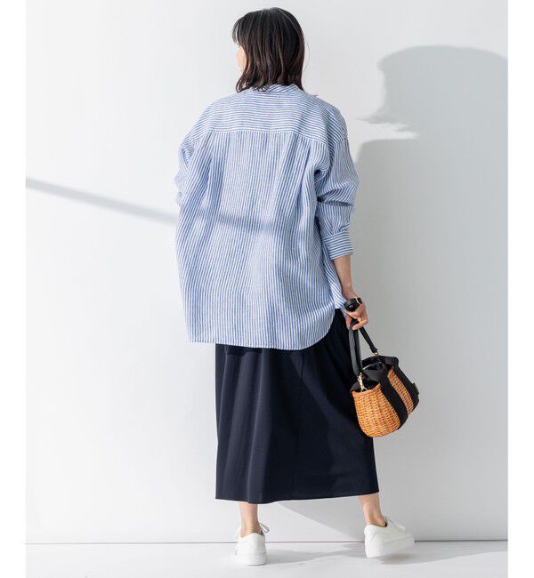 23区「【WEB限定カラーあり/洗える】LIBECO バンドカラー ビッグシルエット シャツ」|シャツ・ブラウス|