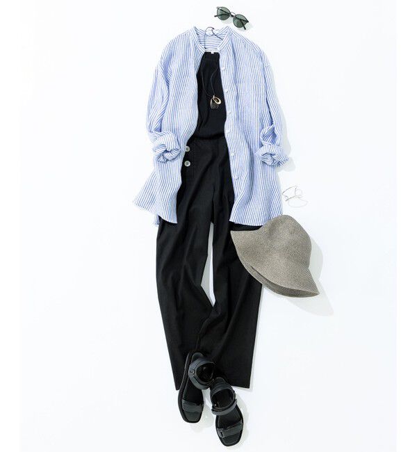 23区「【WEB限定カラーあり/洗える】LIBECO バンドカラー ビッグシルエット シャツ」|シャツ・ブラウス|