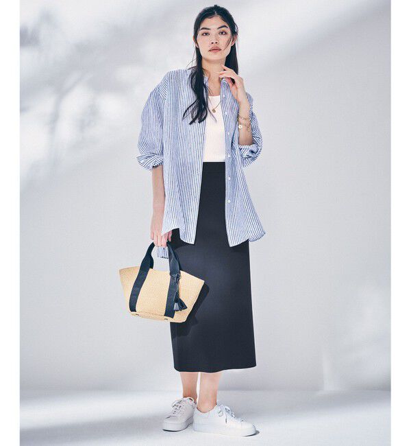 23区「【WEB限定カラーあり/洗える】LIBECO バンドカラー ビッグシルエット シャツ」|シャツ・ブラウス|