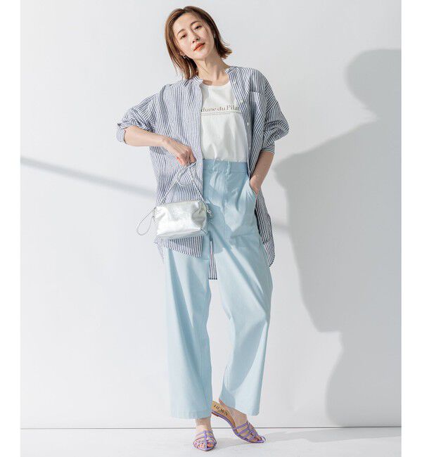 23区「【WEB限定カラーあり/洗える】LIBECO バンドカラー ビッグシルエット シャツ」|シャツ・ブラウス|