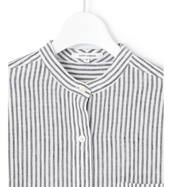 23区「【WEB限定カラーあり/洗える】LIBECO バンドカラー ビッグシルエット シャツ」|シャツ・ブラウス|