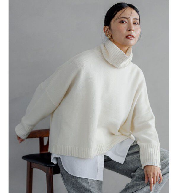 23区「【洗える】ウールカシミヤ ニットポンチョ」|ニット・セーター|ホワイト系