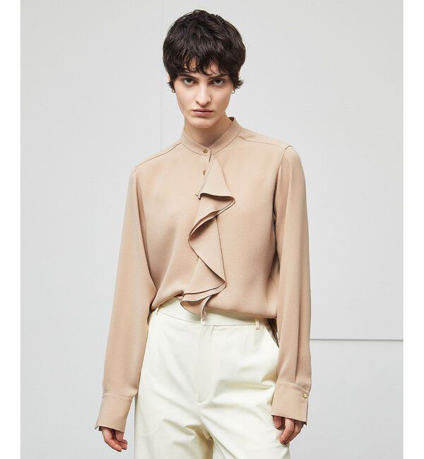 BEIGE,「【洗える】STOW / バンドカラーフリルブラウス」|シャツ・ブラウス|