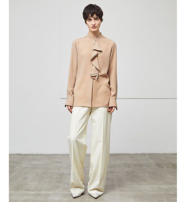 BEIGE,「【洗える】STOW / バンドカラーフリルブラウス」|シャツ・ブラウス|