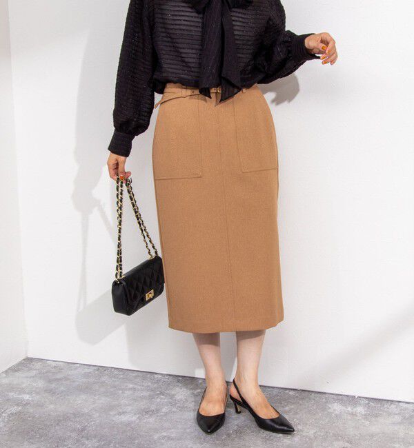 NOLLEY'S sophi「ウォッシャブルウール調ベルト付きタイトスカート」|タイト|