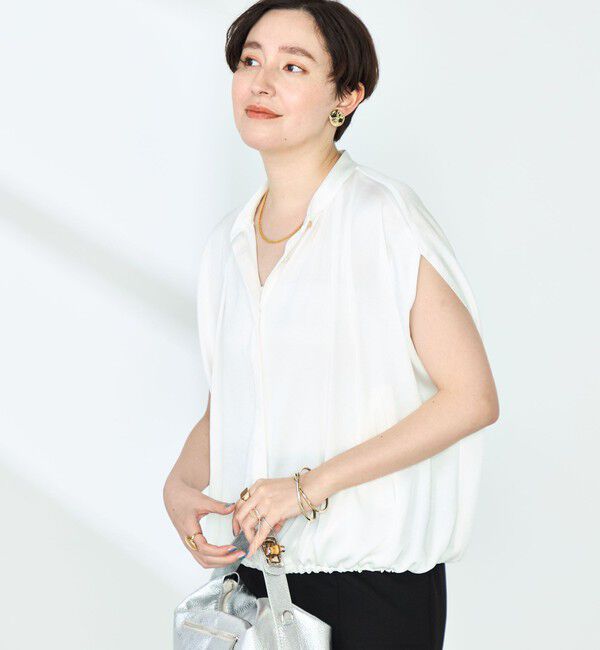 NOLLEY'S「ハンマーサテンケープブラウス」|シャツ・ブラウス|