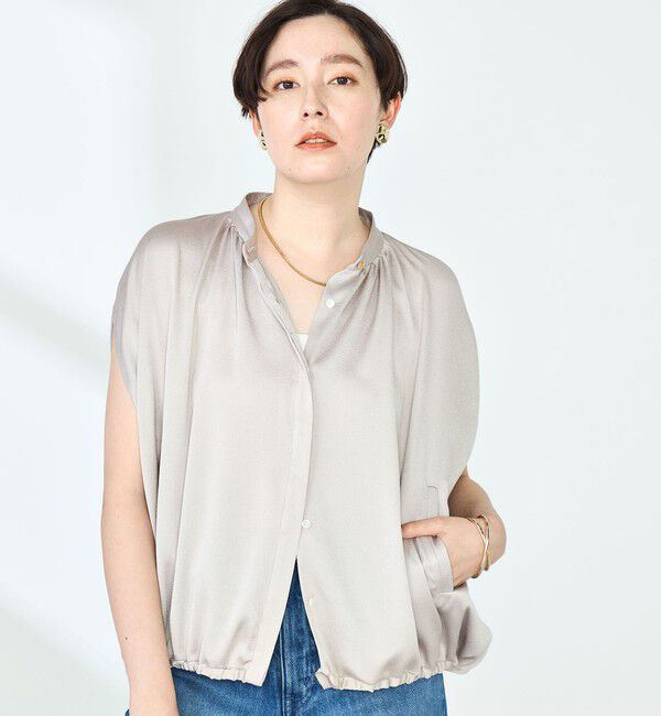 NOLLEY'S「ハンマーサテンケープブラウス」|シャツ・ブラウス|ベージュ