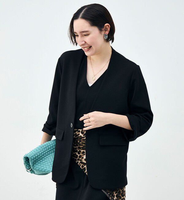 Rie Miller「ウォッシャブルノーカラージャケットジョーゼットダンボール」|ノーカラージャケット|