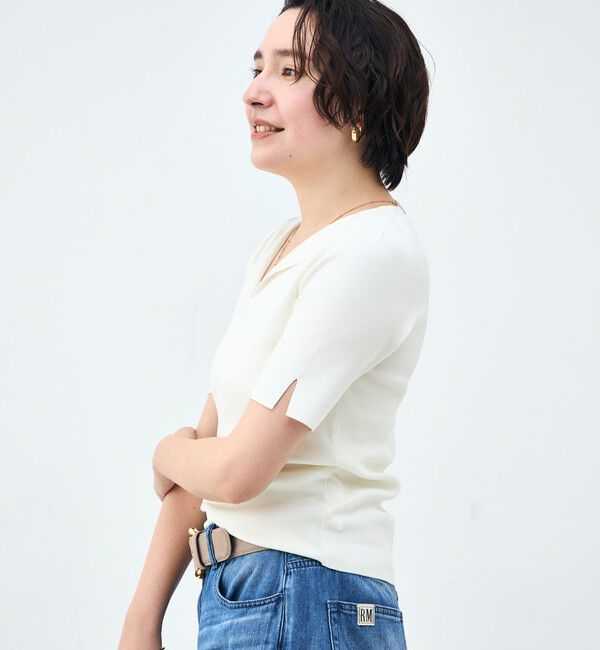 NOLLEY'S sophi「《手洗い可能》トライアングルカラー総針5分袖プルオーバー」|ニット・セーター|