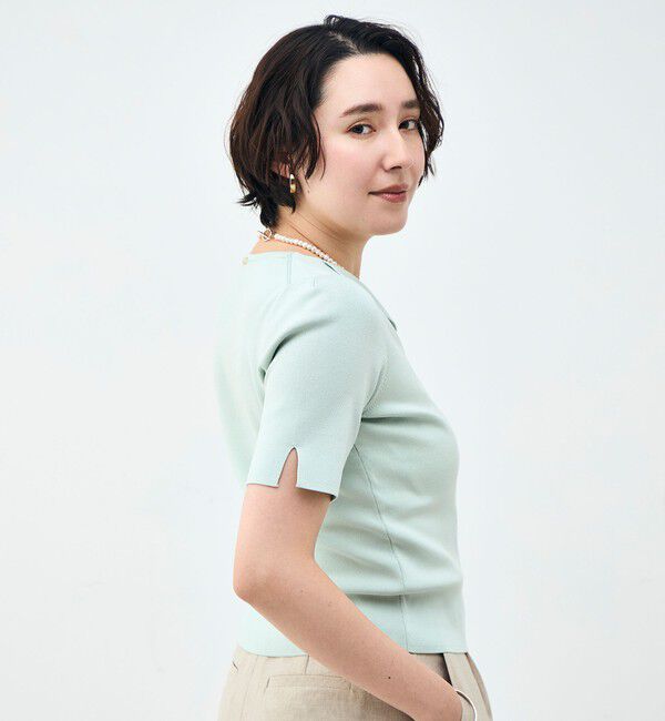 NOLLEY'S sophi「《手洗い可能》トライアングルカラー総針5分袖プルオーバー」|ニット・セーター|