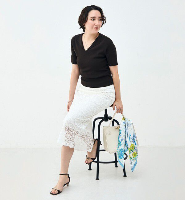 NOLLEY'S sophi「《手洗い可能》トライアングルカラー総針5分袖プルオーバー」|ニット・セーター|